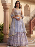 Dazzling Blue Floral Printed Georgette Bridesmaid Lehenga Choli With Dupatta