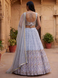 Dazzling Blue Floral Printed Georgette Bridesmaid Lehenga Choli With Dupatta
