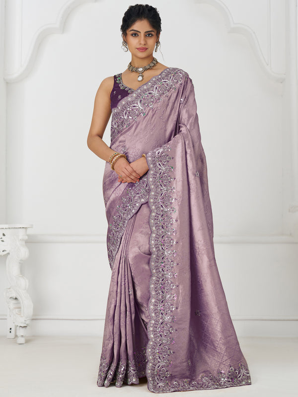 Gorgeous Mauve Dola Silk Beads Work Engagement Wear Saree