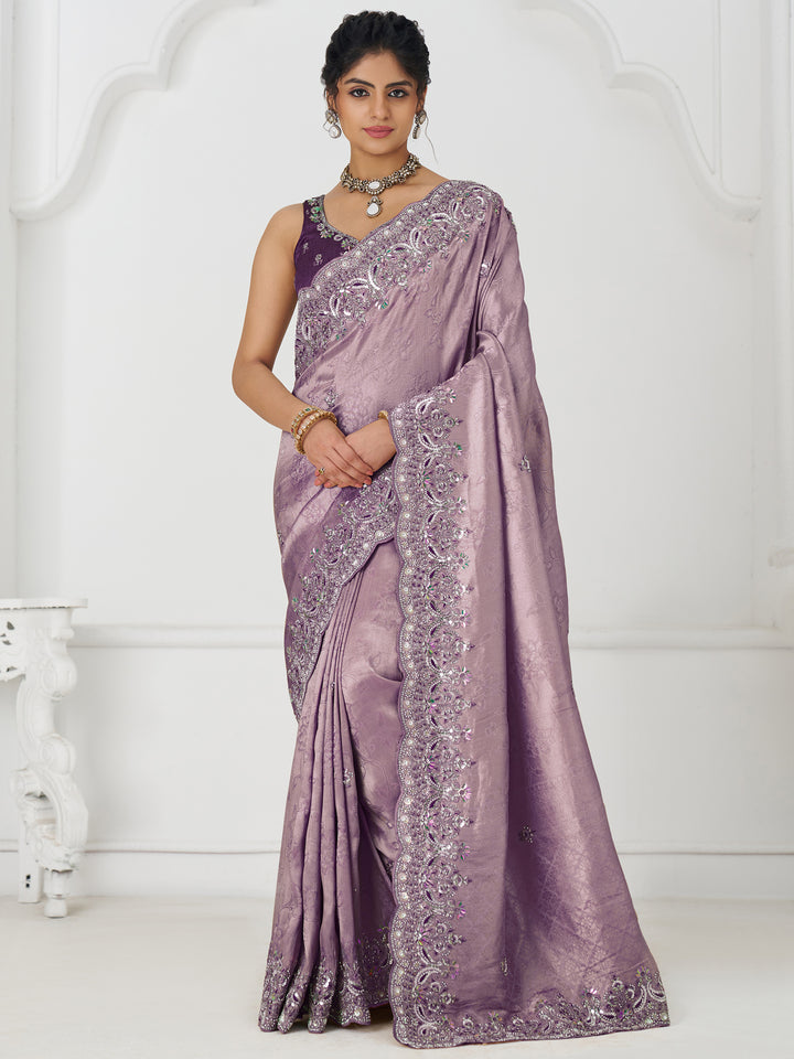 Gorgeous Mauve Dola Silk Beads Work Engagement Wear Saree