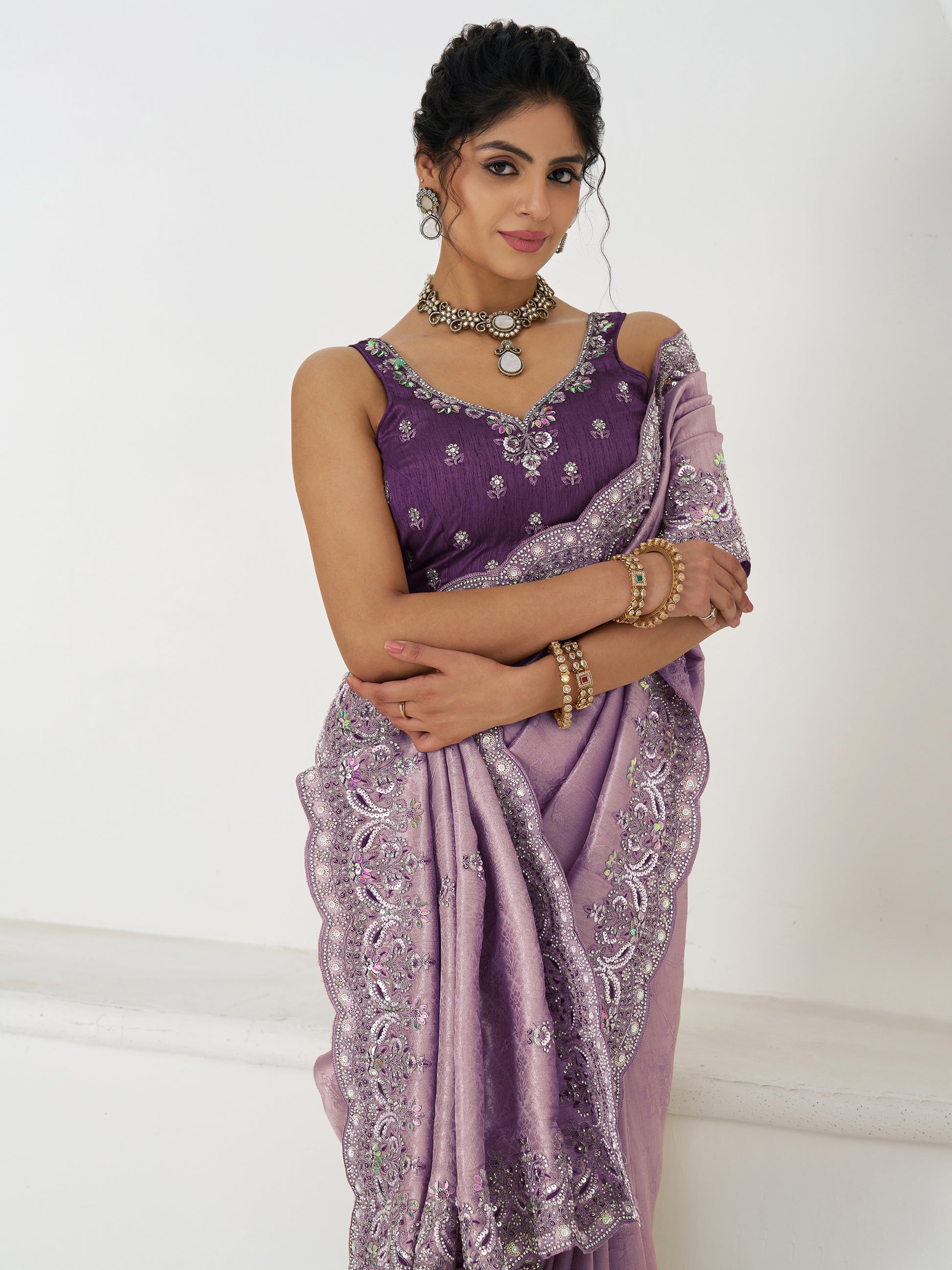 Gorgeous Mauve Dola Silk Beads Work Engagement Wear Saree
