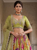 Dazzling Green Embroidered Tissue Festive Wear Lehenga Choli With Dupatta