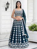 Lovely Green Thread Embroidered Georgette Mehendi Wear Lehenga Choli