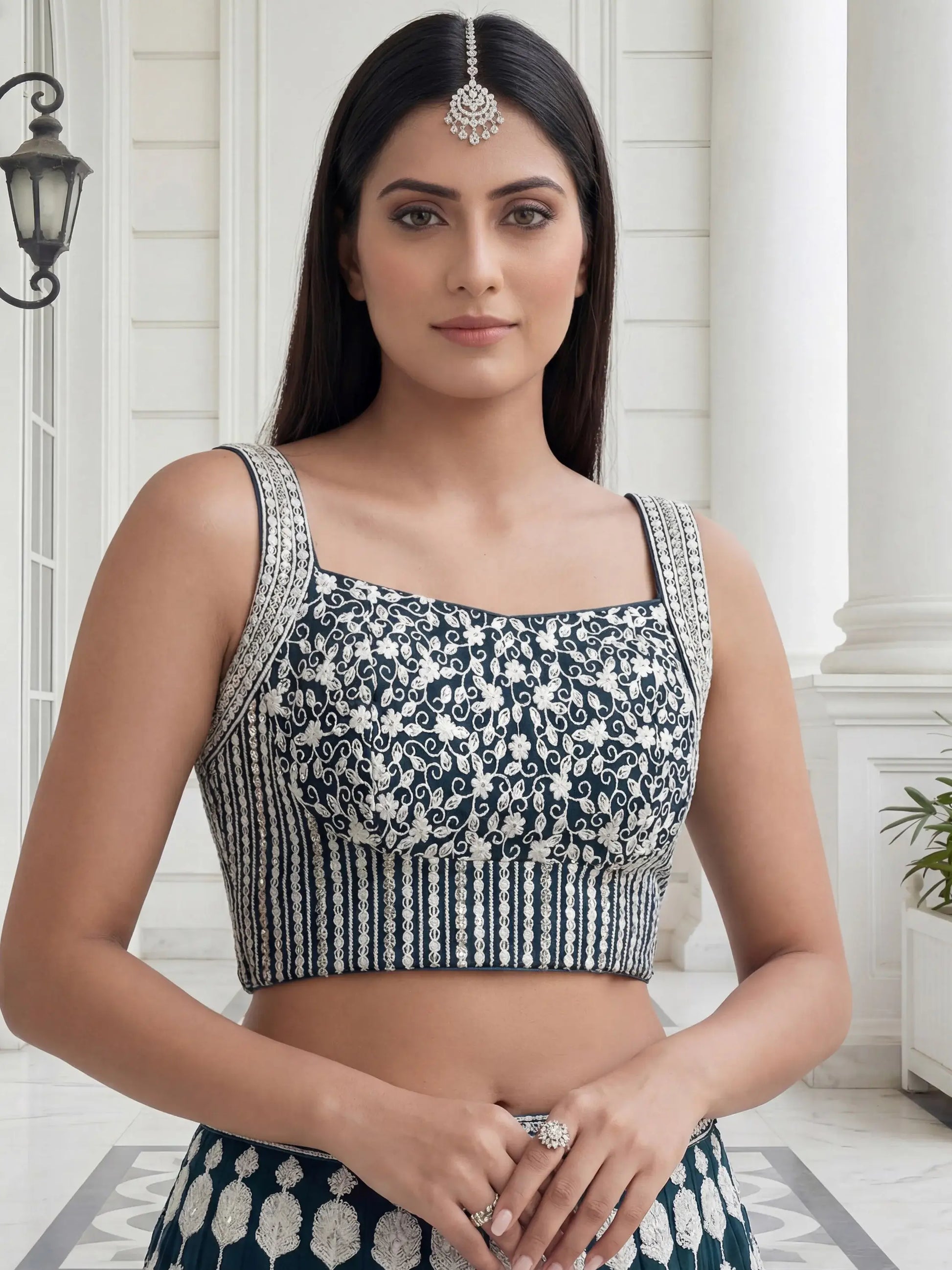 Lovely Green Thread Embroidered Georgette Mehendi Wear Lehenga Choli