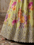 Dazzling Green Embroidered Tissue Festive Wear Lehenga Choli With Dupatta