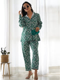 Captivating Green Digital Printed Satin Event Wear Co-Ord Set