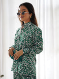 Captivating Green Digital Printed Satin Event Wear Co-Ord Set