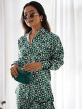 Captivating Green Digital Printed Satin Event Wear Co-Ord Set