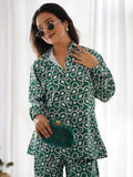 Captivating Green Digital Printed Satin Event Wear Co-Ord Set