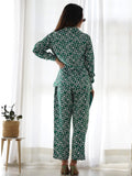 Captivating Green Digital Printed Satin Event Wear Co-Ord Set