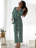 Captivating Green Digital Printed Satin Event Wear Co-Ord Set