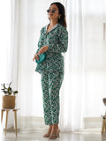 Captivating Green Digital Printed Satin Event Wear Co-Ord Set