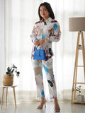 Stunning White Digital Printed Lycra Event Wear Co-Ord Set