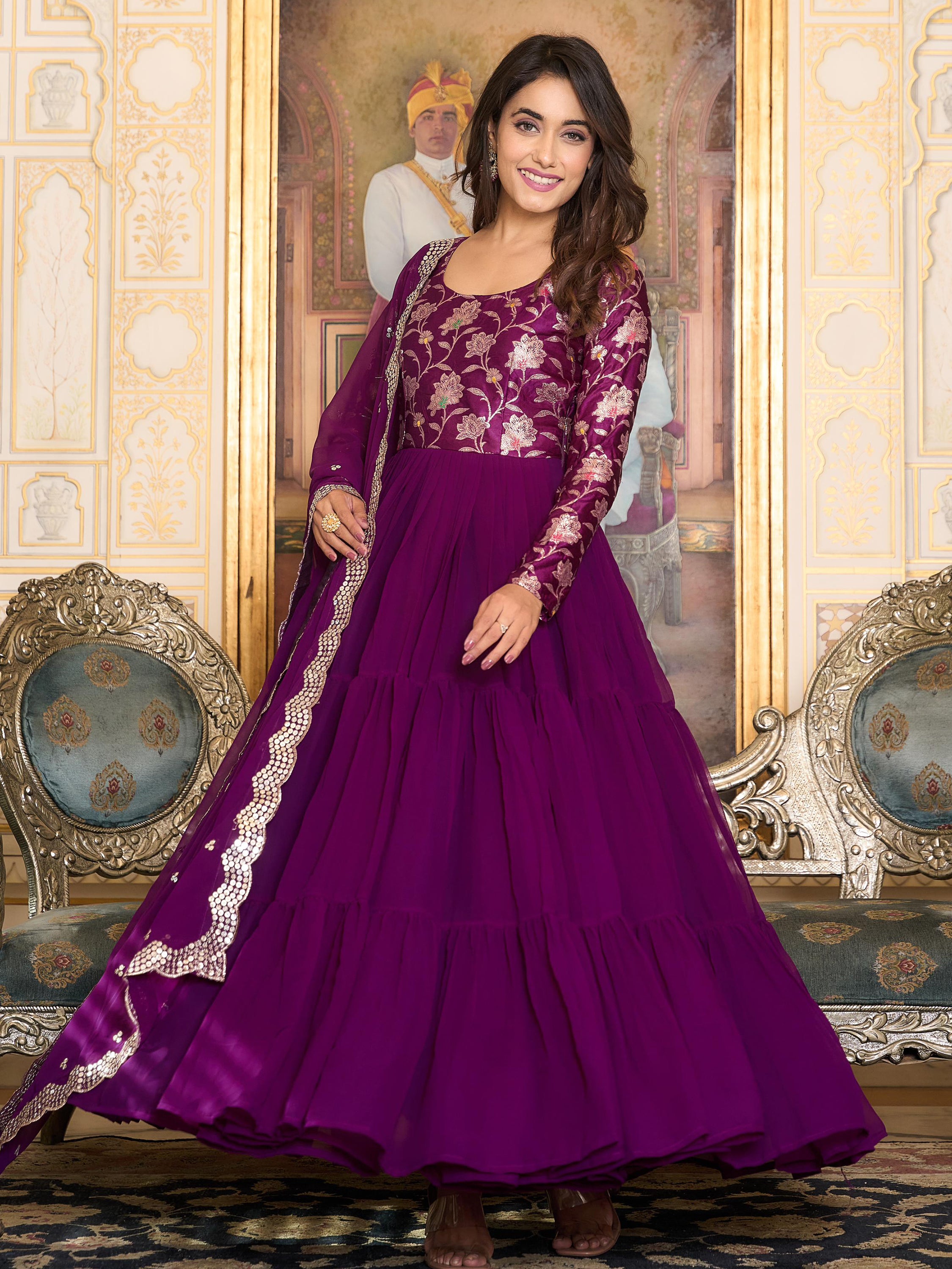 Purple Gowns Elevate Your Style with Regal Elegance Zeel Clothing Color Purple