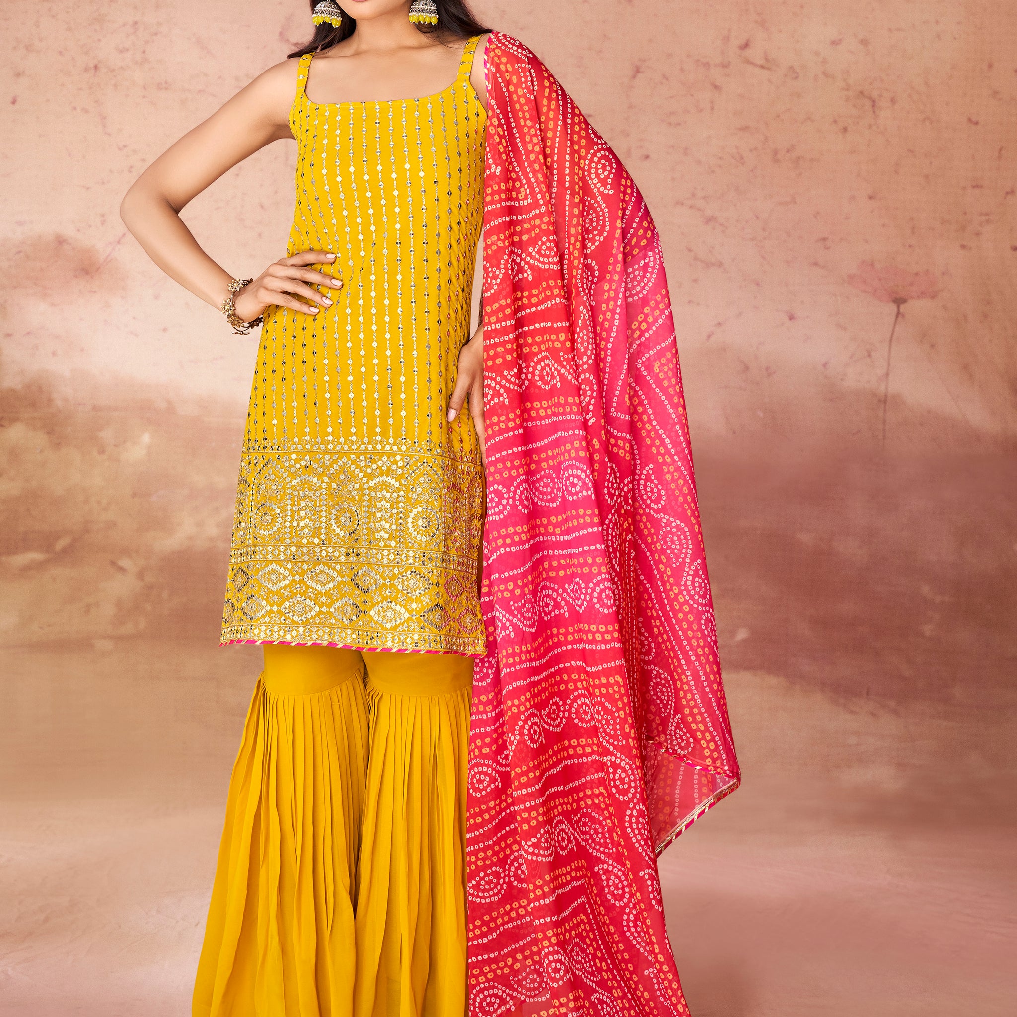 Marvelous Yellow Georgette Haldi Wear Sharara Suit With Dupatta