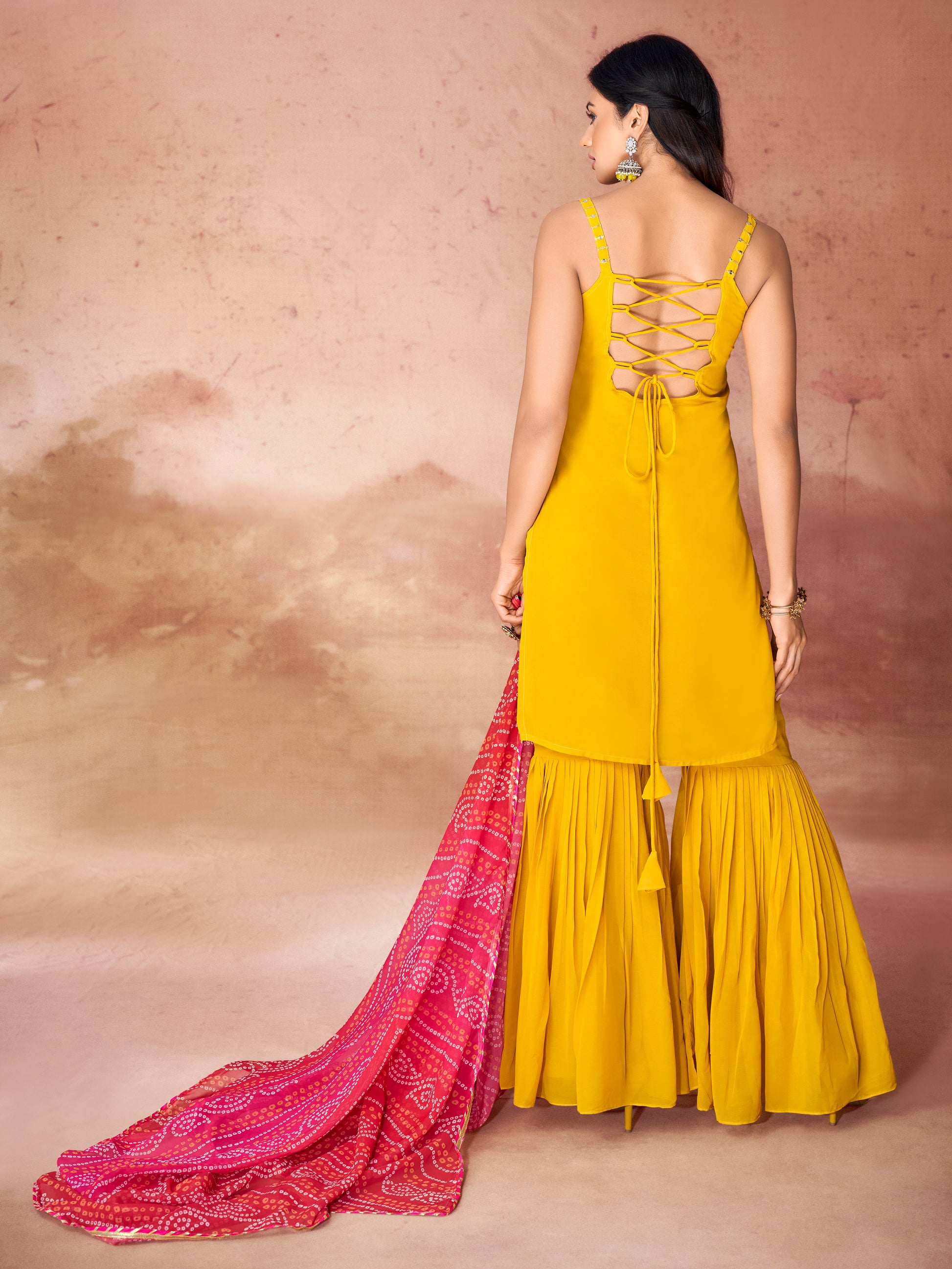 Marvelous Yellow Georgette Haldi Wear Sharara Suit With Dupatta