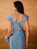 Charming Blue Organza Ready To Wear Saree With Blouse