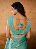 Stunning Sky-Blue Organza Ready To Wear Ruffles Saree With Blouse