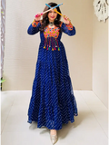 Alluring Blue Bandhani Printed Georgette Traditional Gown