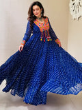 Alluring Blue Bandhani Printed Georgette Traditional Gown