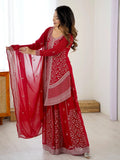Lovely Red Thread Work Georgette Wedding Wear Palazzo Suit