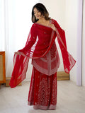 Lovely Red Thread Work Georgette Wedding Wear Palazzo Suit