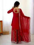 Lovely Red Thread Work Georgette Wedding Wear Palazzo Suit