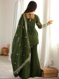 Stylish Green Embroidered Silk Festival Wear Palazzo Suit With Dupatta