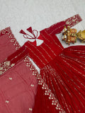 Magnificent Red Embroidered Georgette Festive Wear Anarkali Gown With Dupatta