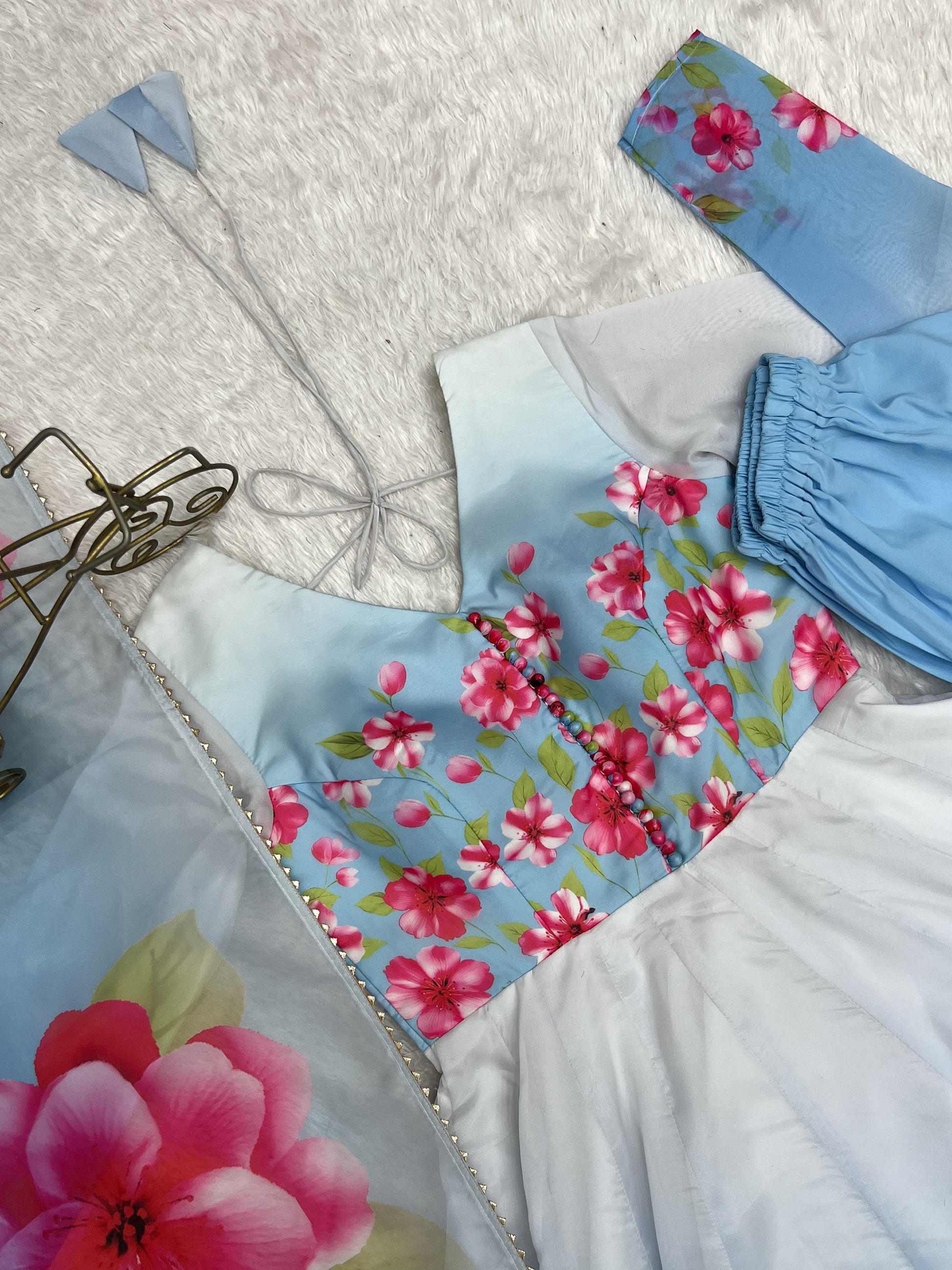 Pretty Sky Blue Printed Silk Function Wear Anarkali Suit With Dupatta