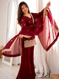 Stylish Maroon Embroidery Silk Festive Wear Palazzo Suit With Dupatta 