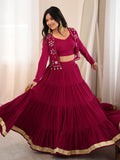 Radiant Rani Pink Mirror Work Rayon Navratri Wear Lehenga Choli