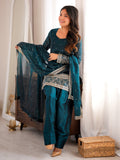 Elegant Teal Blue Embroidered Silk Festive Wear Salwar Suit