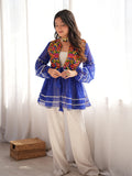 Majestic Blue Mirror Work Georgette Navratri Wear Kediya Style Top