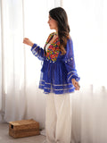 Majestic Blue Mirror Work Georgette Navratri Wear Kediya Style Top