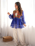 Majestic Blue Mirror Work Georgette Navratri Wear Kediya Style Top