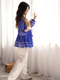 Majestic Blue Mirror Work Georgette Navratri Wear Kediya Style Top