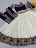Rich Off-White Thread Embroidered Silk Wedding Lehenga Choli With Koti