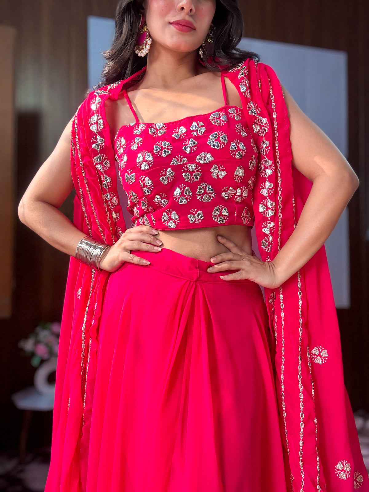 Glamorous Pink Sequins Work Georgette Party Wear Lehenga Choli