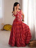 Great Red Digital Printed Rayon Navratri Wear Lehenga Choli with Koti