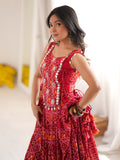 Great Red Digital Printed Rayon Navratri Wear Lehenga Choli with Koti