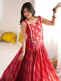 Great Red Digital Printed Rayon Navratri Wear Lehenga Choli with Koti