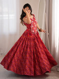 Great Red Digital Printed Rayon Navratri Wear Lehenga Choli with Koti
