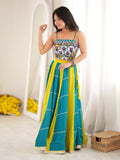 Excellent Teal Blue Gota Patti Rayon Navratri Wear Lehenga Choli