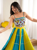 Excellent Teal Blue Gota Patti Rayon Navratri Wear Lehenga Choli