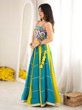 Excellent Teal Blue Gota Patti Rayon Navratri Wear Lehenga Choli