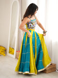Excellent Teal Blue Gota Patti Rayon Navratri Wear Lehenga Choli