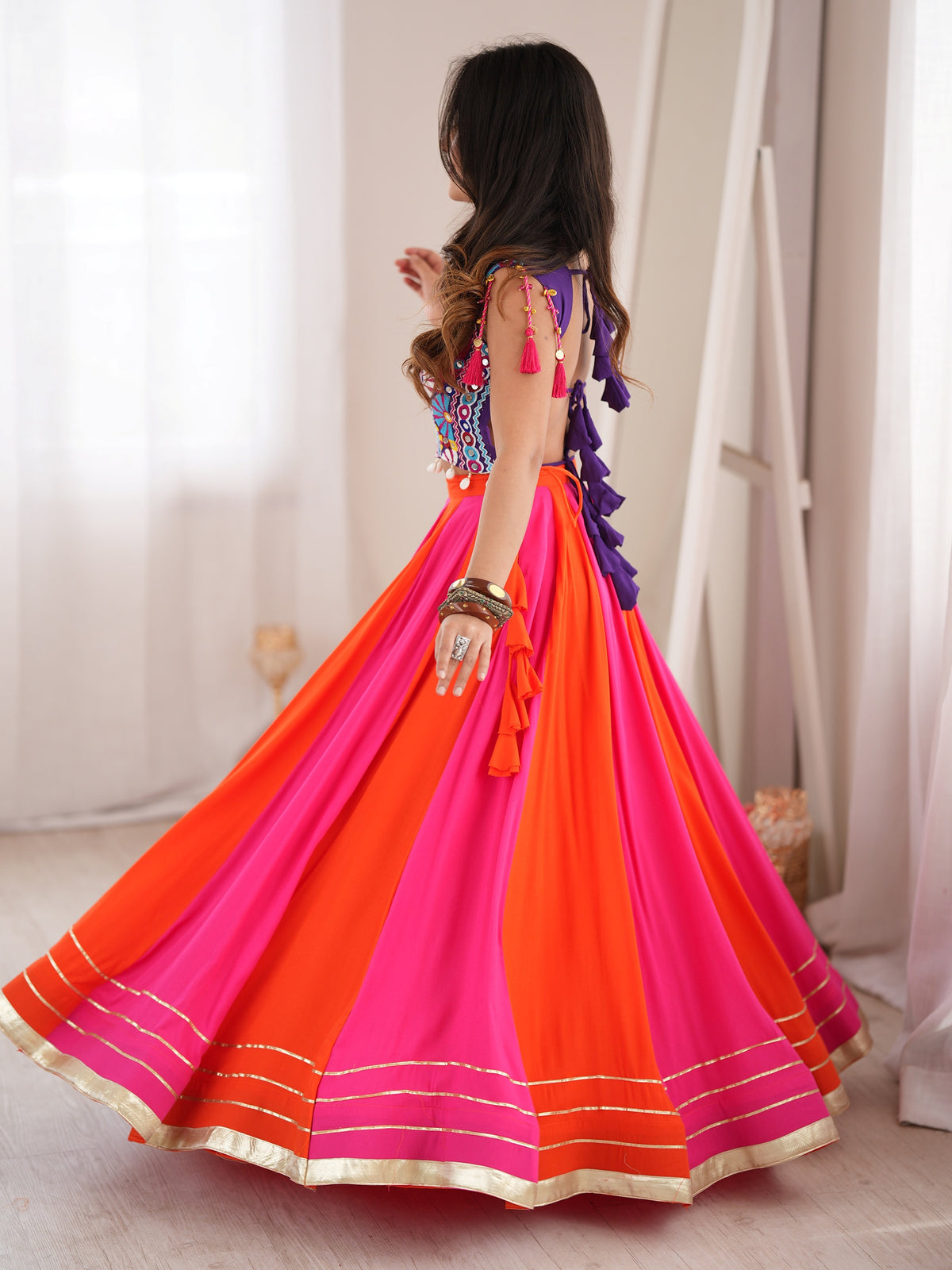 Attractive Pink Gota Patti Rayon Navratri Wear Lehenga Choli