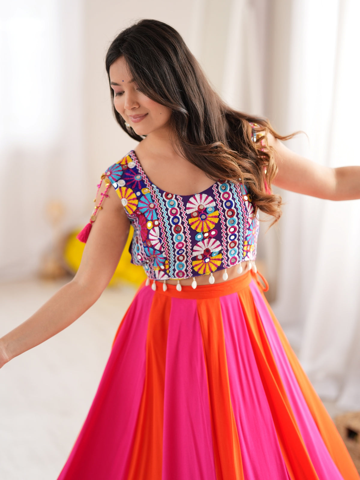 Attractive Pink Gota Patti Rayon Navratri Wear Lehenga Choli