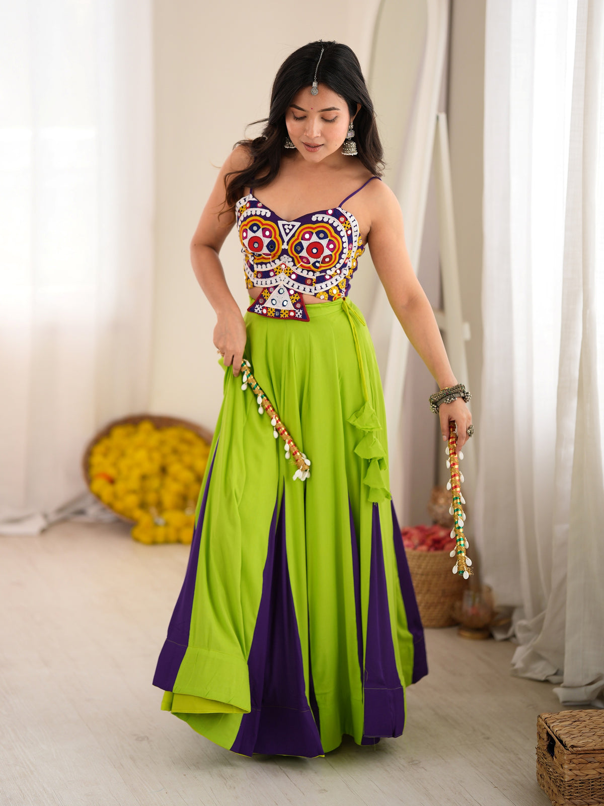 Premium Green Gota Patti Rayon Navratri Wear Lehenga Choli